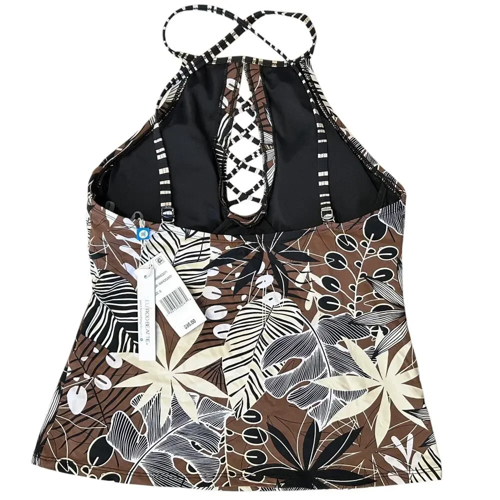 NWT Bleu by Rod Beattie Bold Moves Tankini Swim Top Mahogany Size 6
